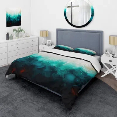 Design Art Blue And Black Ripple Abstract Medley Iv - Other Abstract Duvet Cover Set In Blue;black