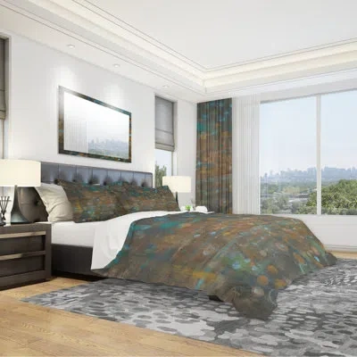 Design Art Blue And Bronze Dots On Glass Iii - Cabin & Lodge Duvet Cover Set - Microfiber Polyester In Brown