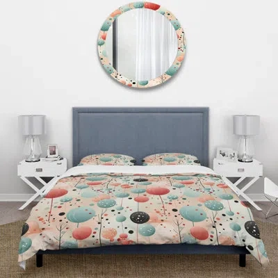 Design Art Blue And Coral Elegant Polka Dots Bliss Duvet Cover Set In Blue;coral