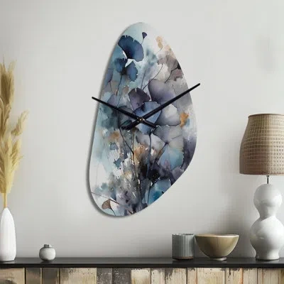 Design Art Blue And Flowers Bouquet Interpretation - Asymmetrical Bouquet Metal Wall Clock, Unique Shape Wall C