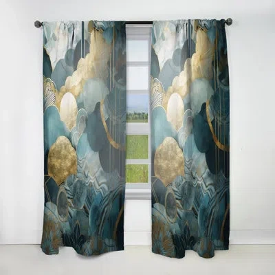 Design Art Blue And Gold Abstracted Harmonies Of Nature - Traditional Curtain - Velvet Room Darkening - 1 Panel In Blue;gold