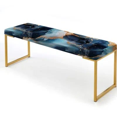 Design Art Blue And Gold Celestial Radiance Marble Bliss - Marble Upholstered Gold Bench