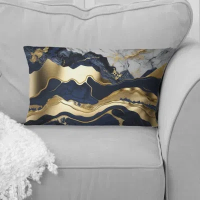 Design Art Blue And Gold Mesmerizing Marble Abstraction I - Abstract Marble Printed Throw Pillow In Blue;gold
