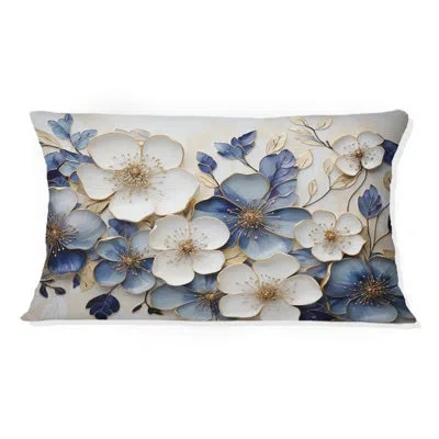 Design Art Blue And Gold Minimalism Violets - Violets Printed Throw Pillow In Blue;white