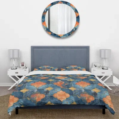Design Art Blue And Gold Rustic Tile Iv - Farmhouse Duvet Cover Set