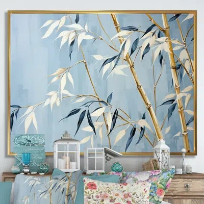 Design Art Blue And Gold Zen Moment Bamboo Iv - Bamboo Canvas Prints_106595 In Gold Floater Framed
