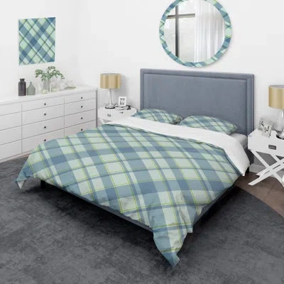 Design Art Blue And Green Checked Tartan - Abstract Duvet Cover Set - Microfiber Polyester In Green,blue
