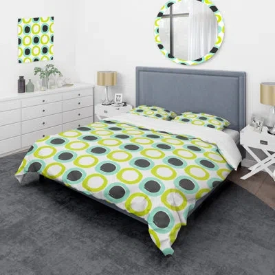 Design Art Blue And Green Circle Pattern - Abstract Duvet Cover Set - Microfiber Polyester In Blue;green