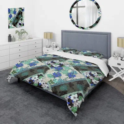 Design Art Blue And Green Patchwork - Patterned Duvet Cover Set In Blue;green