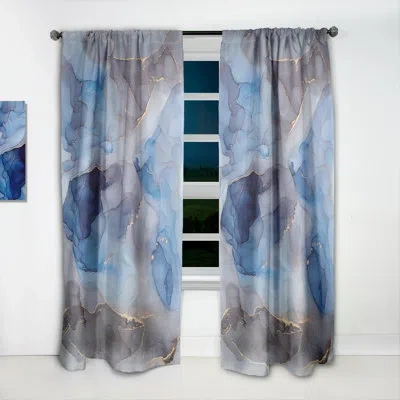 Design Art Blue And Grey Luxury Abstract Fluid Art Iii - Modern Curtain - Velvet Room Darkening - 1 Panel