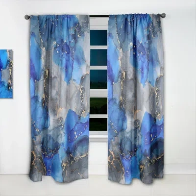 Design Art Blue And Grey Luxury Abstract Fluid Art V - Modern Velvet Curtain - Room Darkening - 1 Panel