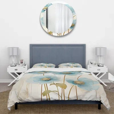 Design Art Blue And Grey Poppy Meadow - Poppies Duvet Cover Set In Blue;gray