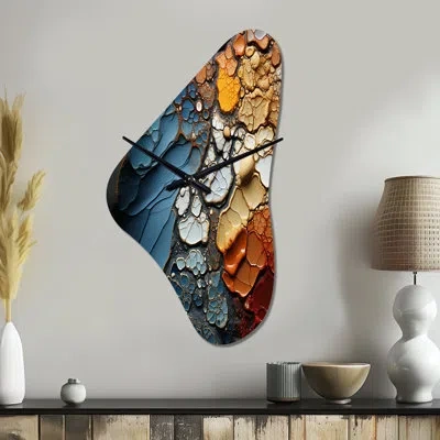 Design Art Blue And Orange Fluid Movements - Abstract Shapes Unique Shape Metal Wall Clock, Modern Asymmetrical In Blue;orange