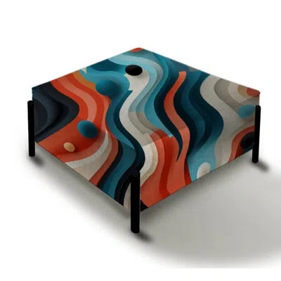 Design Art Blue And Orange Futuristic Vibes Striped Pattern - Geometric Large Square Ottoman In Blue;orange