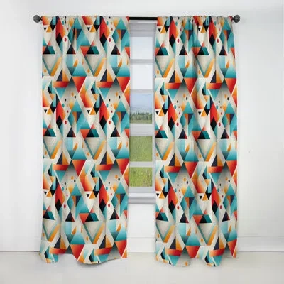 Design Art Blue And Orange Geo Haze - Abstract Curtain - Blackout Geometric Shapes Curtain - 1 Panels In Green;red