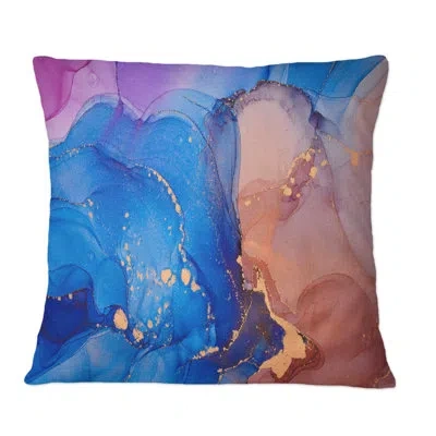 Design Art Blue And Orange Liquid Art I - Modern Printed Throw Pillow
