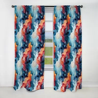 Design Art Blue And Orange Mystic Reverie Marble Pattern - Abstract Marble Blackout Curtain - 1 Panels In Blue;orange