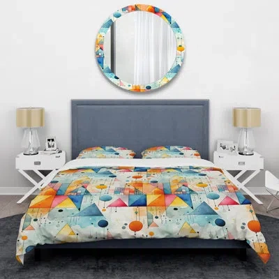 Design Art Blue And Orange Watercolor Triangle Blaze Duvet Cover Set In Blue;orange