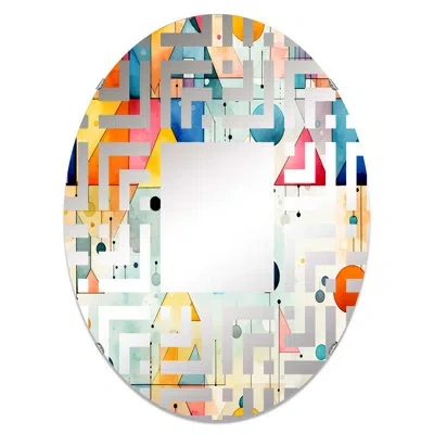 Design Art Blue And Orange Watercolor Triangle Blaze - Maze Decorative Mirror Oval In Blue;orange