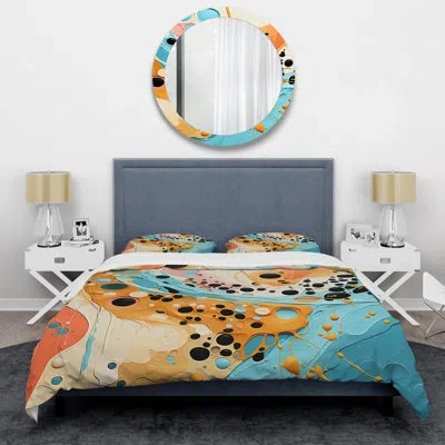 Design Art Blue And Pink Abstract Pop Fusion Iii - Pop Art Duvet Cover Set In Blue;yellow