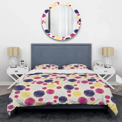 Design Art Blue And Pink Circle Pattern - Abstract Duvet Cover Set - Microfiber Polyester In Blue;pink