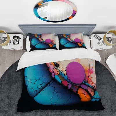 Design Art Blue And Pink Cubist Ink Expression Ii - Abstract  Fractal Duvet Cover Set In Blue;pink