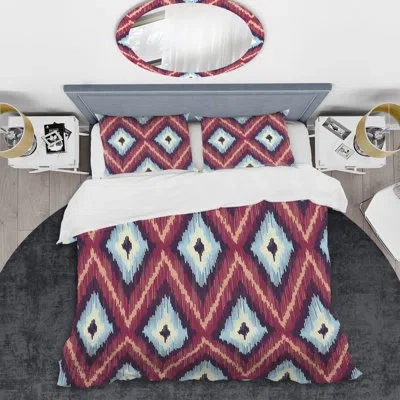 Design Art Blue And Pink Fabric Pattern - Patterned Duvet Cover Set In Pink,blue