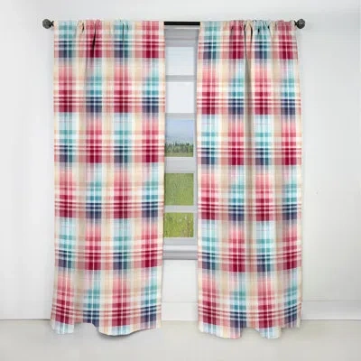 Design Art Blue And Pink Funky Retro Plaids Pattern - Plaid Curtain - Blackout Plaid Curtain - 1 Panels In Blue;pink