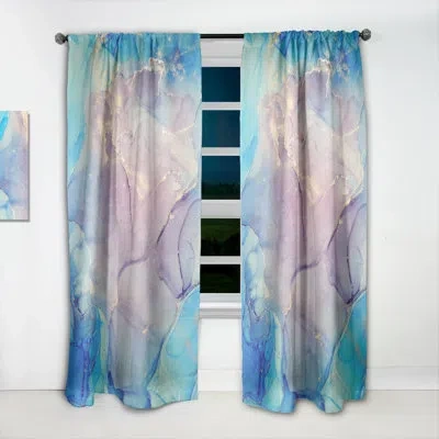 Design Art Blue And Pink Marble Ink Clouds Ii - Abstract Curtain - Velvet Room Darkening - 1 Panel