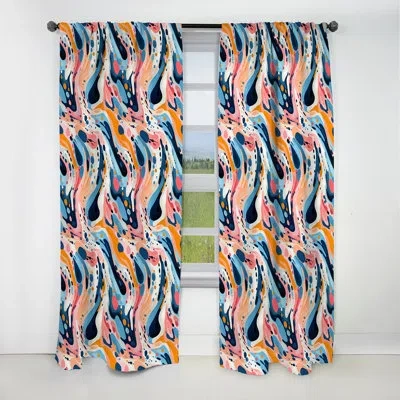 Design Art Blue And Pink Midcentury Geometric Collage Ii - Abstract Geometric Blackout Curtain - 1 Panels In Blue;black