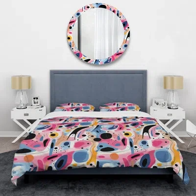 Design Art Blue And Pink Midcentury Geometric Collage Iii Bedding In Blue;pink