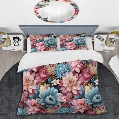 Design Art Blue And Pink Pastels Peonies Flowers Accent Duvet Cover Set In Blue;pink