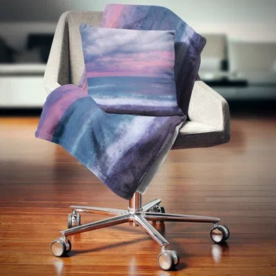 Design Art Blue And Pink Unset Over Sea - Sea & Shore Printed Pillow