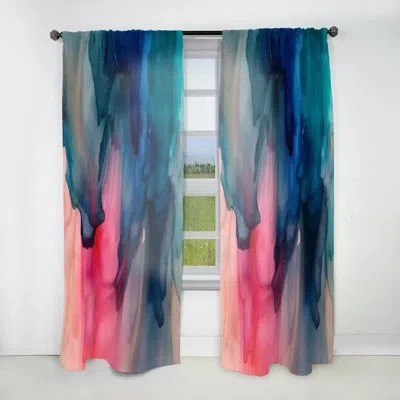 Design Art Blue And Pink Watercolor Mix - Abstract Velvet Curtain - 1 Panel In Blue;pink
