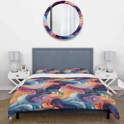 Design Art Blue & Purple Celestial Dreams Chevron Pattern I Duvet Cover Set In Blue;purple