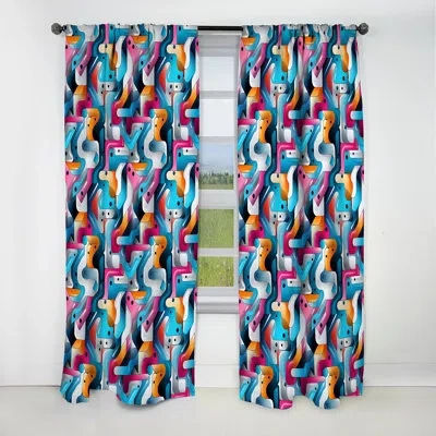 Design Art Blue And Purple Futuristic Vibes Geometric - Abstract Geometric Blackout Curtain - 1 Panels In Multi-color
