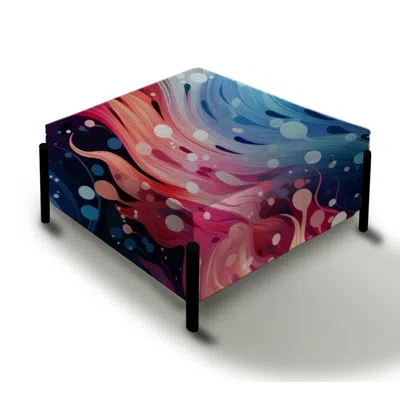 Design Art Blue And Purple Mystical Paisley Mirage - Polka Dots Large Square Ottoman In Blue;purple