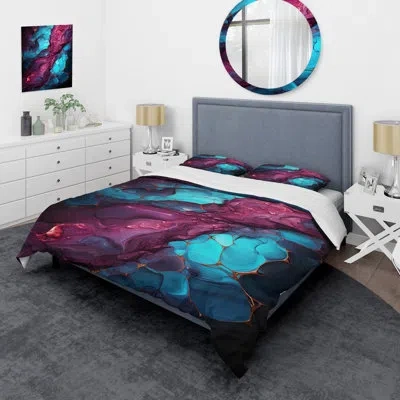 Design Art Blue And Purple Seamless Marble Volcano I - Abstract Modern Shapes Duvet Cover Set In Blue;purple