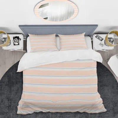 Design Art Blue And Purple Striped Pattern - Abstract Duvet Cover Set - Microfiber Polyester In Beige