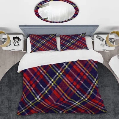 Design Art Blue And Red Checked Tartan - Abstract Duvet Cover Set - Microfiber Polyester In Blue,red