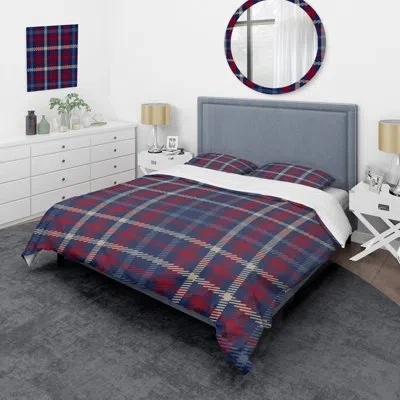 Design Art Blue And Red Checked Tartan - Abstract Duvet Cover Set - Microfiber Polyester In Blue,red