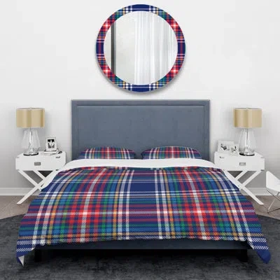 Design Art Blue And Red Checked Tartan - Abstract Duvet Cover Set - Microfiber Polyester In Blue,red