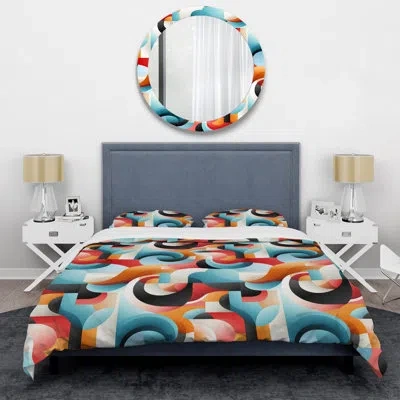 Design Art Blue And Red Contemporary Whirlwind Hues Duvet Cover Set In Blue;red