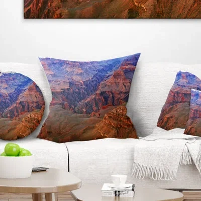 Design Art Blue And Red Grand Canyon View - Landscape Printed Pillow In Blue;orange