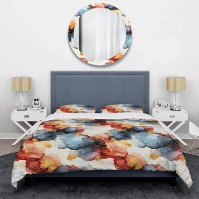 Design Art Blue And Red Marble Elegance I- Marble Duvet Cover Set - Microfiber Polyester In Blue;red