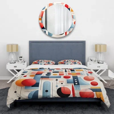 Design Art Blue And Red Minimalism Form I - Abstract Duvet Cover Set In Blue;red
