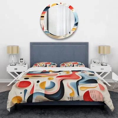 Design Art Blue And Red Minimalism Form Ii - Abstract Duvet Cover Set In Blue;red