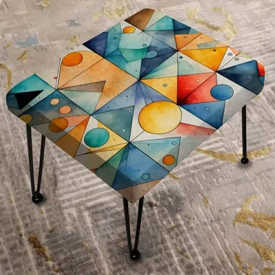 Design Art Blue And Red Watercolor Triangle Blaze - Geometric Rectangle Ottoman In Blue;red