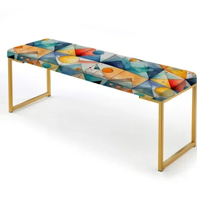 Design Art Blue And Red Watercolor Triangle Blaze - Geometric Upholstered Gold Bench