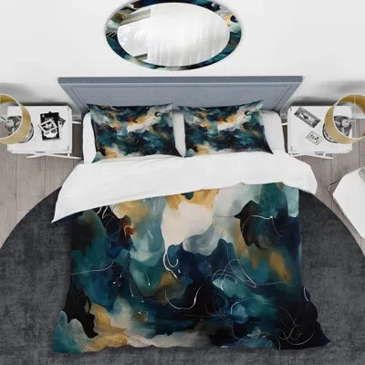 Design Art Blue And White Artistic Movement - Abstract Geometric Duvet Cover Set - Microfiber Polyester In Blue;white